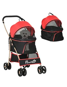 PawHut 3 In 1 Detachable Pet Stroller, for Extra Small and Small Dogs - Red