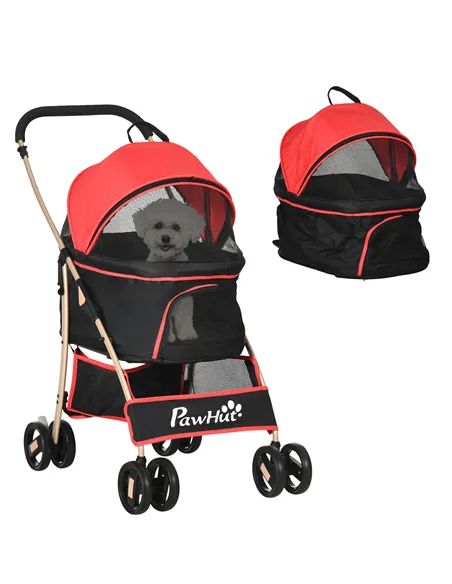 PawHut 3 In 1 Detachable Pet Stroller, for Extra Small and Small Dogs - Red
