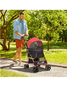 PawHut 3 In 1 Detachable Pet Stroller, for Extra Small and Small Dogs - Red 2