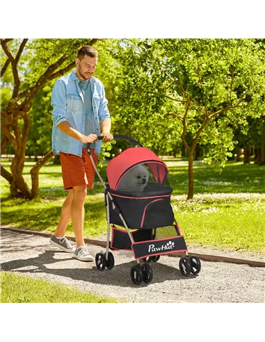 PawHut 3 In 1 Detachable Pet Stroller, for Extra Small and Small Dogs - Red