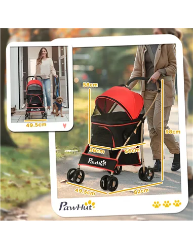 PawHut 3 In 1 Detachable Pet Stroller, for Extra Small and Small Dogs - Red