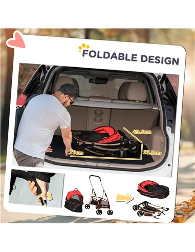 PawHut 3 In 1 Detachable Pet Stroller, for Extra Small and Small Dogs - Red