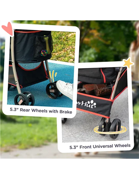 PawHut 3 In 1 Detachable Pet Stroller, for Extra Small and Small Dogs - Red