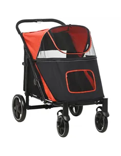 PawHut Foldable Pet Stroller, with Universal Wheels, Shock Absorber, for Medium and Large Dogs - Red