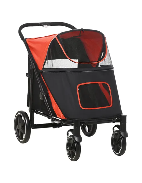 PawHut Foldable Pet Stroller, with Universal Wheels, Shock Absorber, for Medium and Large Dogs - Red