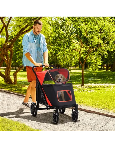 PawHut Foldable Pet Stroller, with Universal Wheels, Shock Absorber, for Medium and Large Dogs - Red