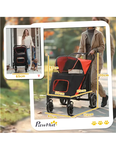 PawHut Foldable Pet Stroller, with Universal Wheels, Shock Absorber, for Medium and Large Dogs - Red