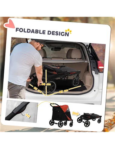 PawHut Foldable Pet Stroller, with Universal Wheels, Shock Absorber, for Medium and Large Dogs - Red