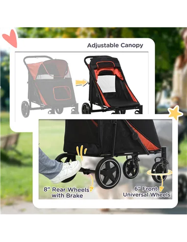 PawHut Foldable Pet Stroller, with Universal Wheels, Shock Absorber, for Medium and Large Dogs - Red