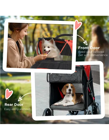PawHut Foldable Pet Stroller, with Universal Wheels, Shock Absorber, for Medium and Large Dogs - Red