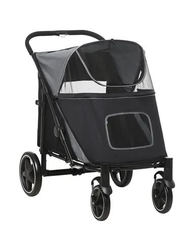 PawHut Foldable Pet Stroller, with Universal Wheels, Shock Absorber, for Medium and Large Dogs - Black