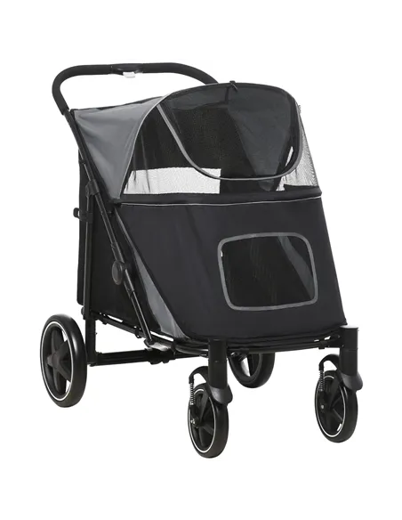 PawHut Foldable Pet Stroller, with Universal Wheels, Shock Absorber, for Medium and Large Dogs - Black