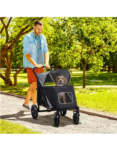 PawHut Foldable Pet Stroller, with Universal Wheels, Shock Absorber, for Medium and Large Dogs - Black
