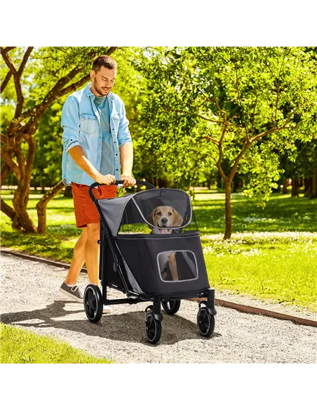 PawHut Foldable Pet Stroller, with Universal Wheels, Shock Absorber, for Medium and Large Dogs - Black