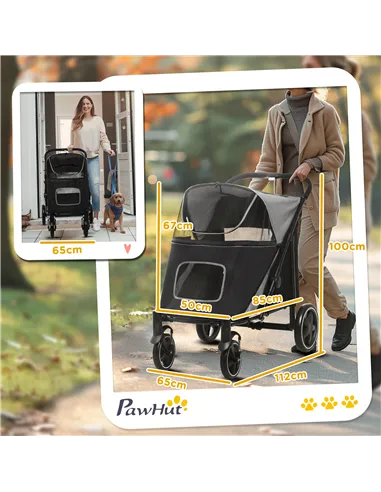 PawHut Foldable Pet Stroller, with Universal Wheels, Shock Absorber, for Medium and Large Dogs - Black