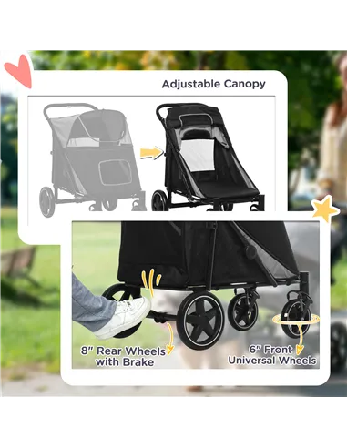 PawHut Foldable Pet Stroller, with Universal Wheels, Shock Absorber, for Medium and Large Dogs - Black