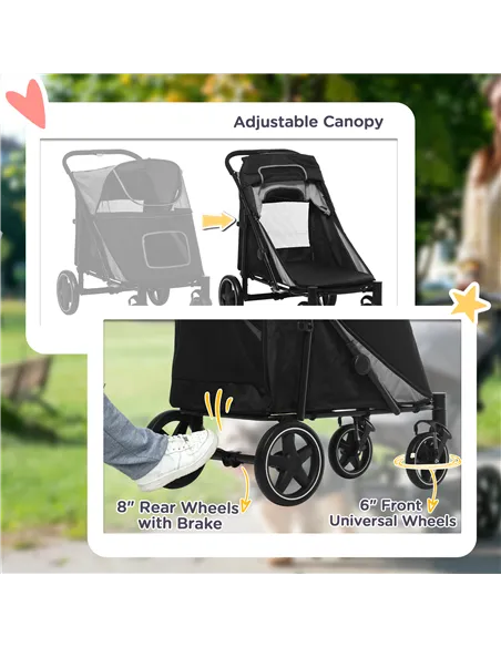 PawHut Foldable Pet Stroller, with Universal Wheels, Shock Absorber, for Medium and Large Dogs - Black