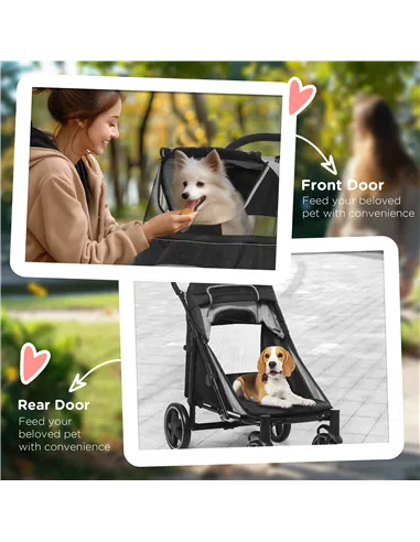 PawHut Foldable Pet Stroller, with Universal Wheels, Shock Absorber, for Medium and Large Dogs - Black