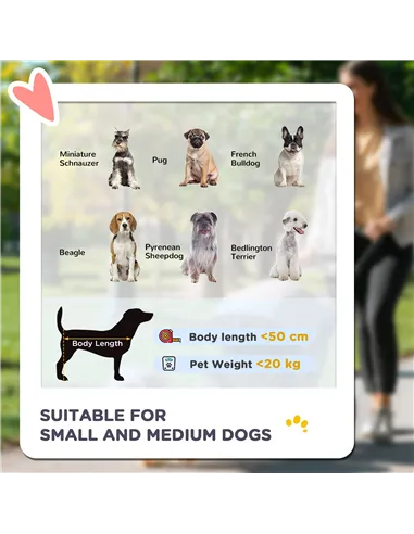 PawHut Dog Pram Dog Stroller 4 Wheels Pet Pushchair with Rolling Door, Cushion, Safety Leashes, for Small and Medium Dogs, Dark 