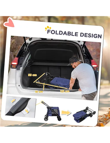 PawHut Dog Pram Dog Stroller 4 Wheels Pet Pushchair with Rolling Door, Cushion, Safety Leashes, for Small and Medium Dogs, Dark 