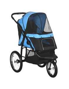 PawHut Foldable Pet stroller, Dog Buggy with Three Wheels, for Small/Medium Dogs, Blue