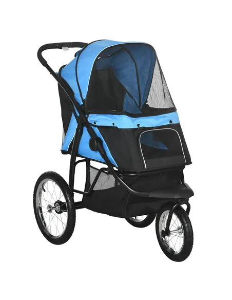 PawHut Foldable Pet stroller, Dog Buggy with Three Wheels, for Small/Medium Dogs, Blue