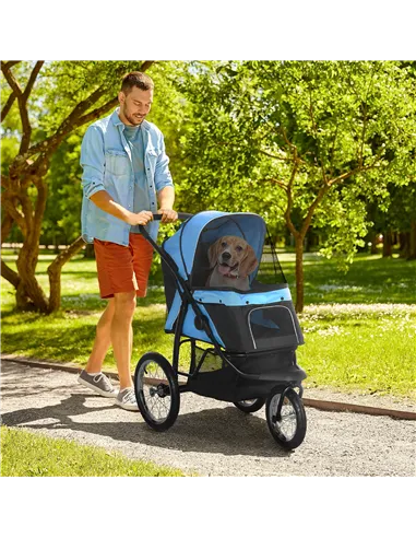 PawHut Foldable Pet stroller, Dog Buggy with Three Wheels, for Small/Medium Dogs, Blue