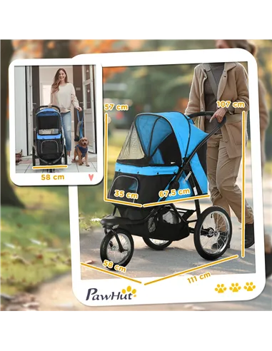 PawHut Foldable Pet stroller, Dog Buggy with Three Wheels, for Small/Medium Dogs, Blue