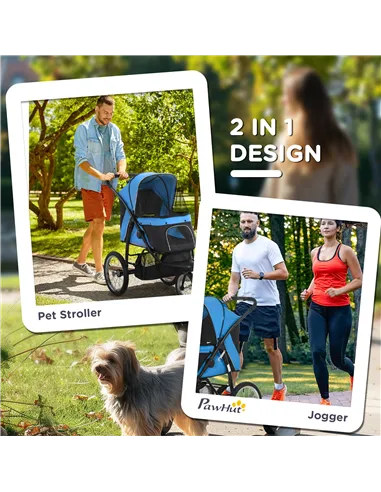 PawHut Foldable Pet stroller, Dog Buggy with Three Wheels, for Small/Medium Dogs, Blue