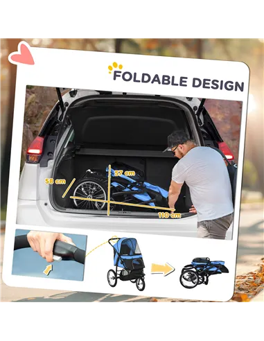 PawHut Foldable Pet stroller, Dog Buggy with Three Wheels, for Small/Medium Dogs, Blue