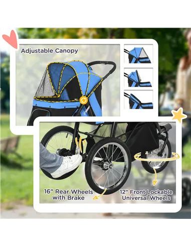 PawHut Foldable Pet stroller, Dog Buggy with Three Wheels, for Small/Medium Dogs, Blue