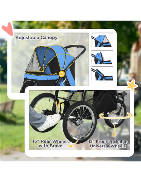 PawHut Foldable Pet stroller, Dog Buggy with Three Wheels, for Small/Medium Dogs, Blue