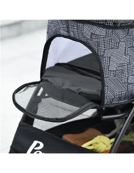 PawHut Foldable Pet Stroller for Dogs, Puppy Stroller, with Large Carriage, Brakes, Canopy - Grey