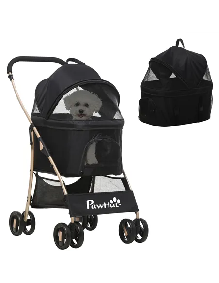 PawHut 3 In 1 Detachable Pet Stroller, for Extra Small and Small Dogs - Black