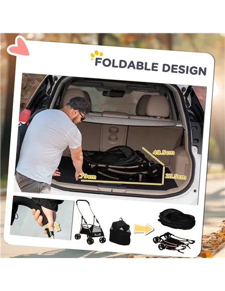 PawHut 3 In 1 Detachable Pet Stroller, for Extra Small and Small Dogs - Black