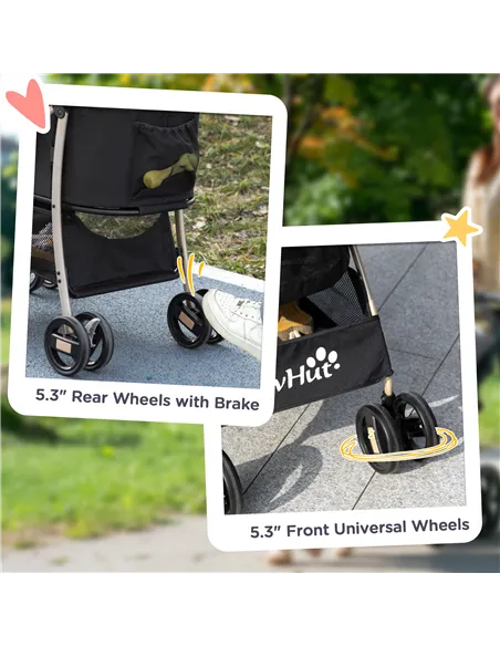 PawHut 3 In 1 Detachable Pet Stroller, for Extra Small and Small Dogs - Black
