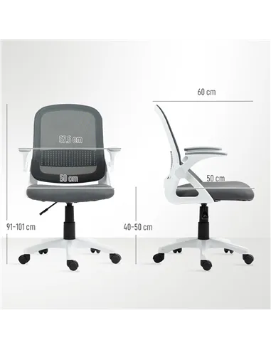 HOMCOM Breathable Mesh Office Chair, Ergonomic Swivel Computer Chair with Flip-up Armrests, Lumbar Back Support for Home/Office,