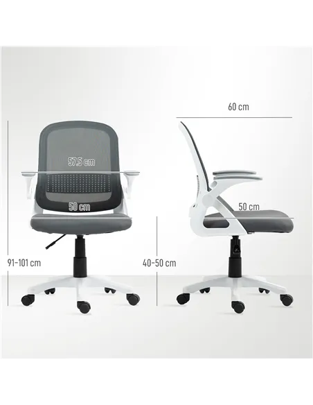 HOMCOM Breathable Mesh Office Chair, Ergonomic Swivel Computer Chair with Flip-up Armrests, Lumbar Back Support for Home/Office,