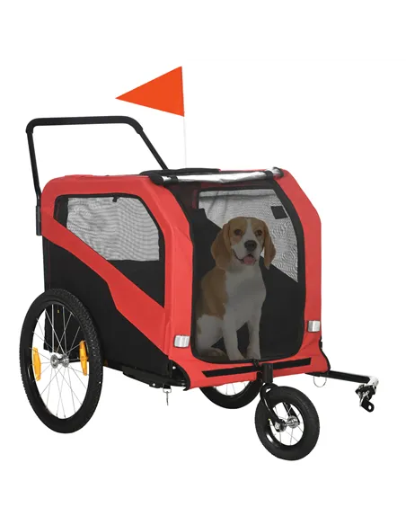 PawHut 2 in 1 Dog Bike Trailer Pet Stroller for Large Dogs with Hitch, 20" Wheels, Pet Bicycle Cart Trolley Carrier for Travel, 