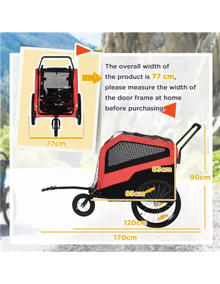 PawHut 2 in 1 Dog Bike Trailer Pet Stroller for Large Dogs with Hitch, 20" Wheels, Pet Bicycle Cart Trolley Carrier for Travel, 
