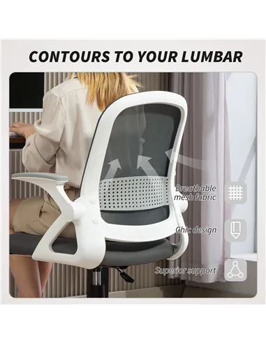 HOMCOM Breathable Mesh Office Chair, Ergonomic Swivel Computer Chair with Flip-up Armrests, Lumbar Back Support for Home/Office,
