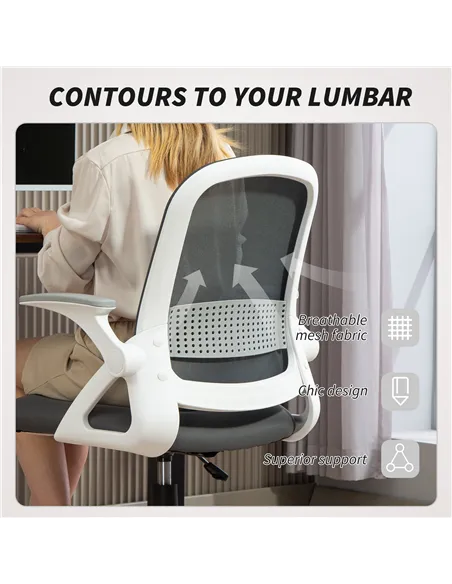 HOMCOM Breathable Mesh Office Chair, Ergonomic Swivel Computer Chair with Flip-up Armrests, Lumbar Back Support for Home/Office,