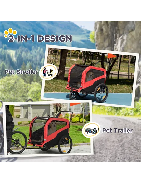 PawHut 2 in 1 Dog Bike Trailer Pet Stroller for Large Dogs with Hitch, 20" Wheels, Pet Bicycle Cart Trolley Carrier for Travel, 