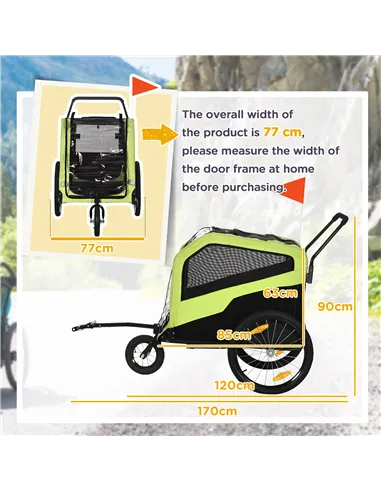 PawHut Dog Bike Trailer, 2 in 1 Dog Stroller for Large Dogs with Hitch, Quick-release 20" Wheels, Pet Bicycle Cart Trolley Carri
