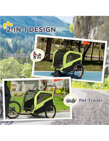 PawHut Dog Bike Trailer, 2 in 1 Dog Stroller for Large Dogs with Hitch, Quick-release 20" Wheels, Pet Bicycle Cart Trolley Carri