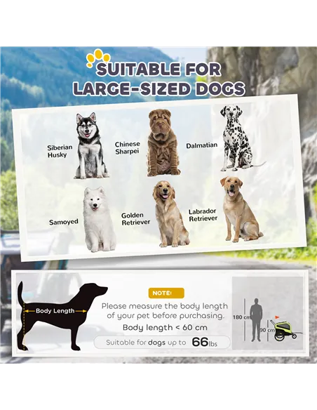 PawHut Dog Bike Trailer, 2 in 1 Dog Stroller for Large Dogs with Hitch, Quick-release 20" Wheels, Pet Bicycle Cart Trolley Carri