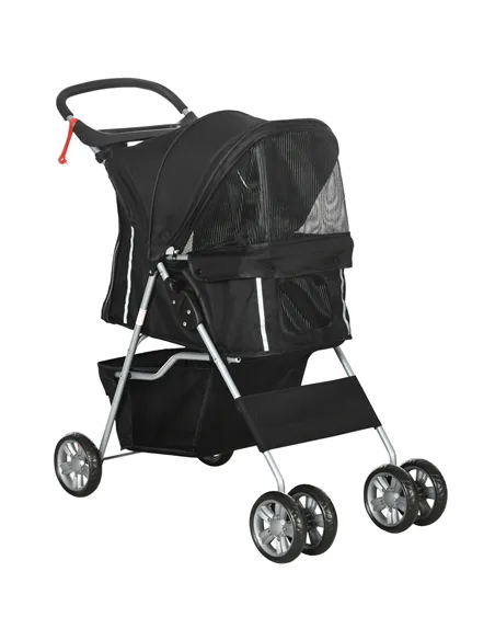 PawHut Pet Stroller for Small Miniature Dogs Cats Foldable Travel Carriage with Wheels Zipper Entry Cup Holder Storage Basket Bl