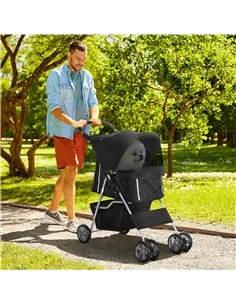 PawHut Pet Stroller for Small Miniature Dogs Cats Foldable Travel Carriage with Wheels Zipper Entry Cup Holder Storage Basket Bl 2