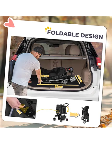 PawHut Pet Stroller for Small Miniature Dogs Cats Foldable Travel Carriage with Wheels Zipper Entry Cup Holder Storage Basket Bl