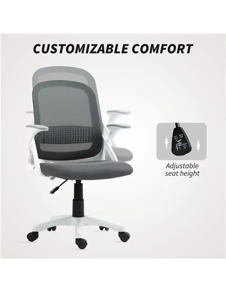HOMCOM Breathable Mesh Office Chair, Ergonomic Swivel Computer Chair with Flip-up Armrests, Lumbar Back Support for Home/Office,